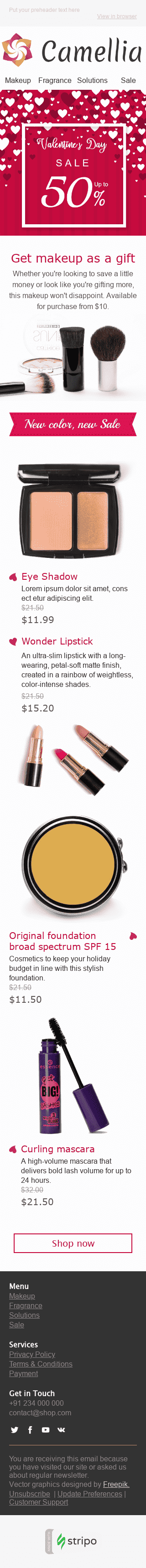 Modello Email San Valentino "Mare di cuori" per il settore industriale di Bellezza e cura della persona Visualizzazione mobile