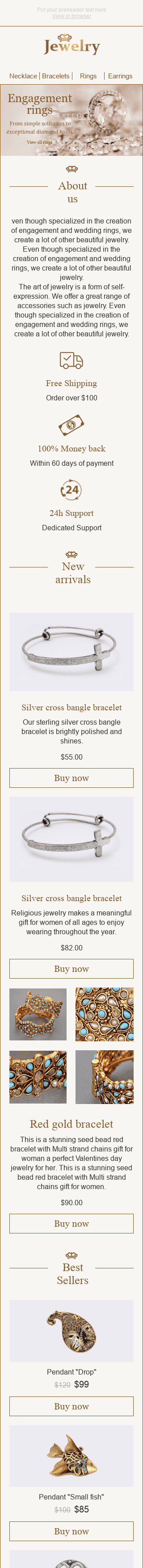 Промо шаблон письма "Красное золото" для индустрии "Ювелирные изделия и Украшения" мобильный вид