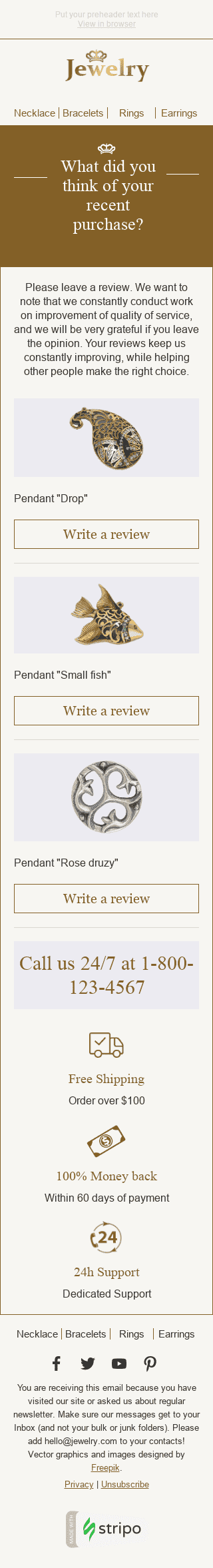 Modello Email Acquisto recente "La tua opinione" per il settore industriale di Gioielleria Visualizzazione mobile