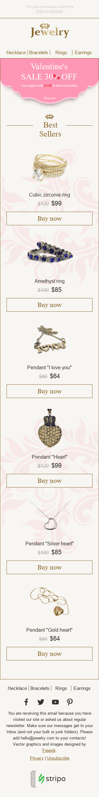 Modello Email San Valentino "Regalo geniale" per il settore industriale di Gioielleria Visualizzazione mobile