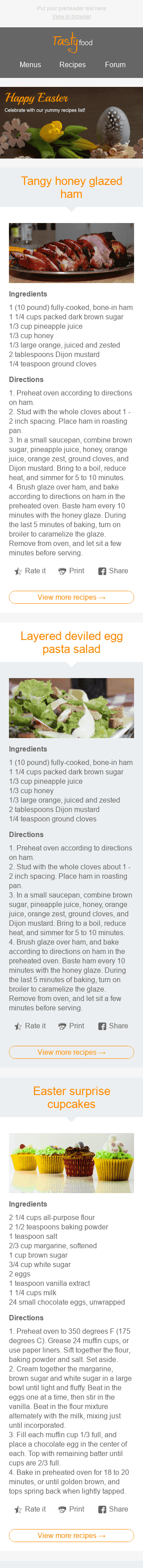 Easter Email Template "Best Recipes" for Food industry mobile view