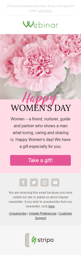 Modelo de E-mail de «Cravo Rosa» de Dia da Mulher para a indústria de Webinars Visualização de dispositivo móvel