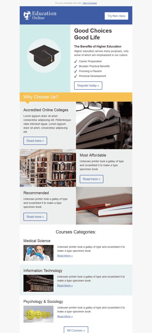 Promo Email Template "Good Choices" for Education industry mobile view