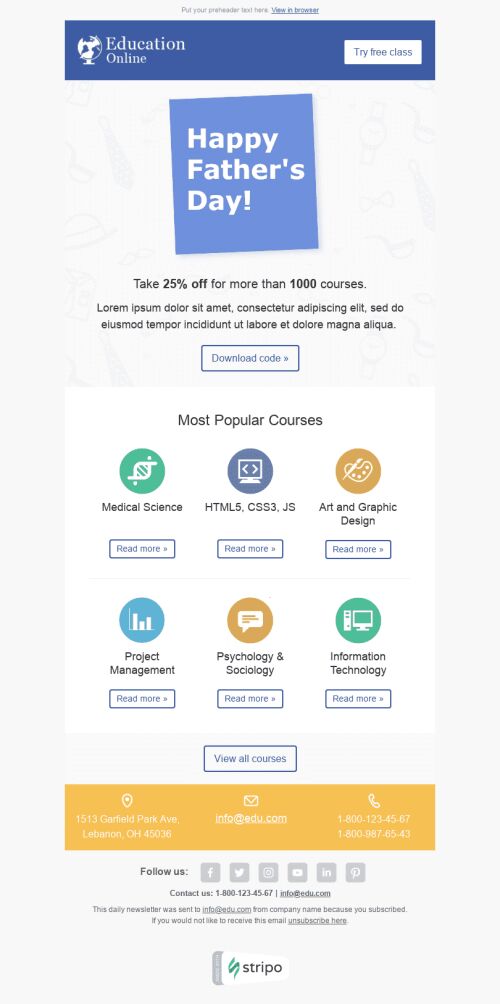 Father’s Day Email Template "Best Offer" for Education industry mobile view