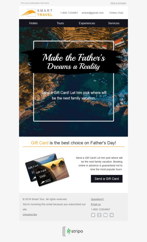 Modello Email Festa del papà "I sogni sono reali" per il settore industriale di Turismo Visualizzazione mobile
