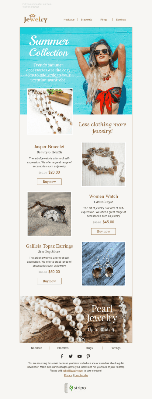 Neue Kollektion E-Mail-Vorlage "Modischer Sommer" für Schmuck-BrancheDesktop-Ansicht