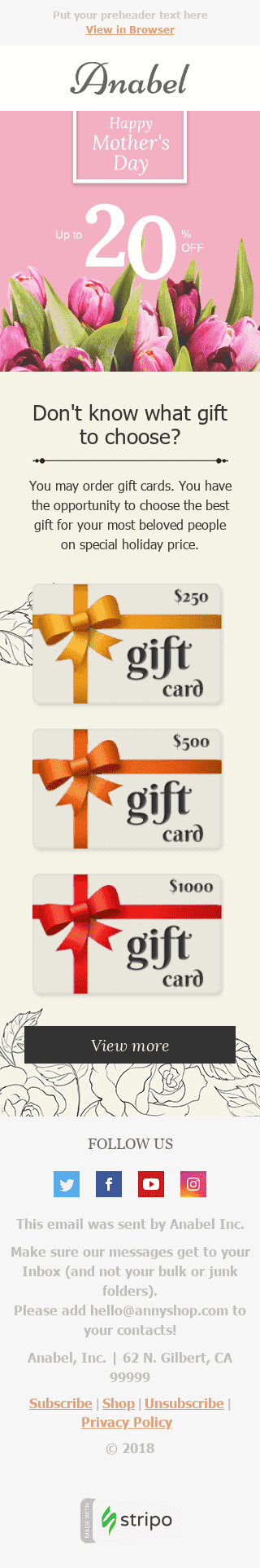 Modelo de E-mail de «Flores Vermelhas» de Dia das Mães para a indústria de Moda Visualização de dispositivo móvel