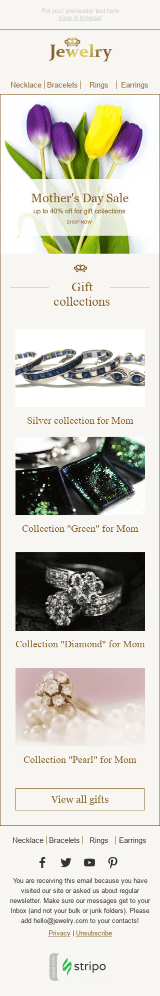 Шаблон листа до свята День Матері "Гарний букет" для індустрії "Ювелірні вироби та Прикраси" мобільний вигляд