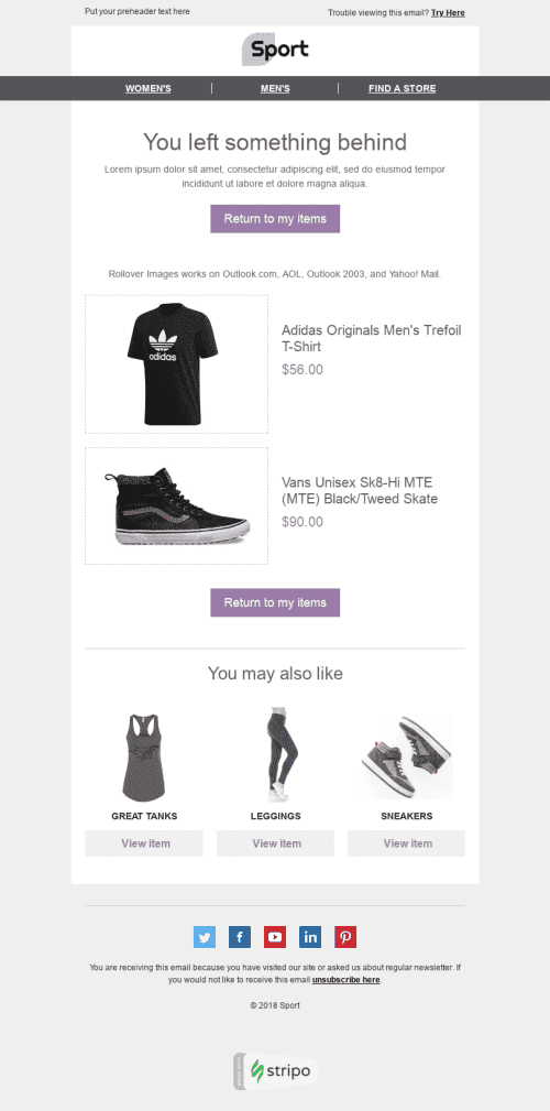 Interactive Email Template "Good Clothes" for Sports industrydesktop view