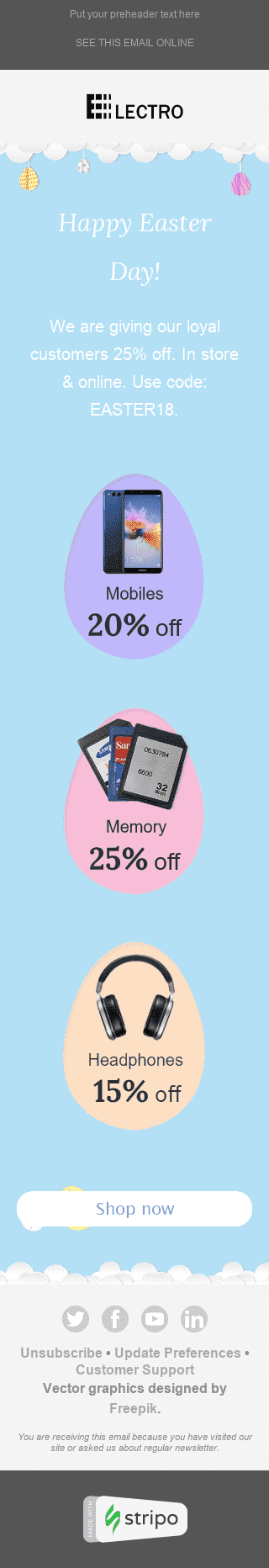 Easter Email Template "Soft Clouds" for Gadgets industry mobile view