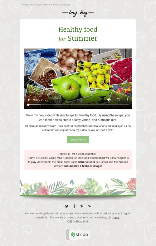 Interactive Email Template "Useful Video" for Publications & Blogging industry