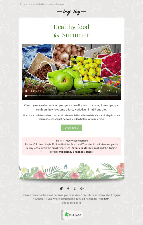 Interactive Email Template "Useful Video" for Publications & Blogging industrydesktop view