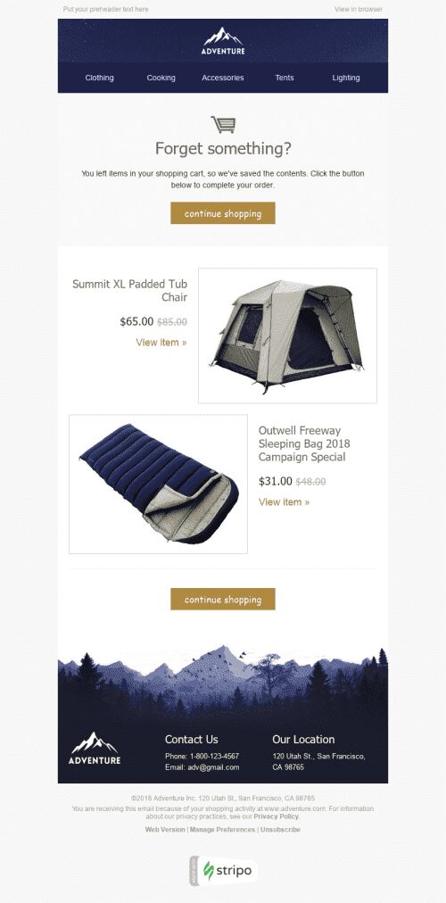 Modèle de courrier électronique Caddie Abandonné "Repos agréable" pour le secteur Tourisme Affichage mobile
