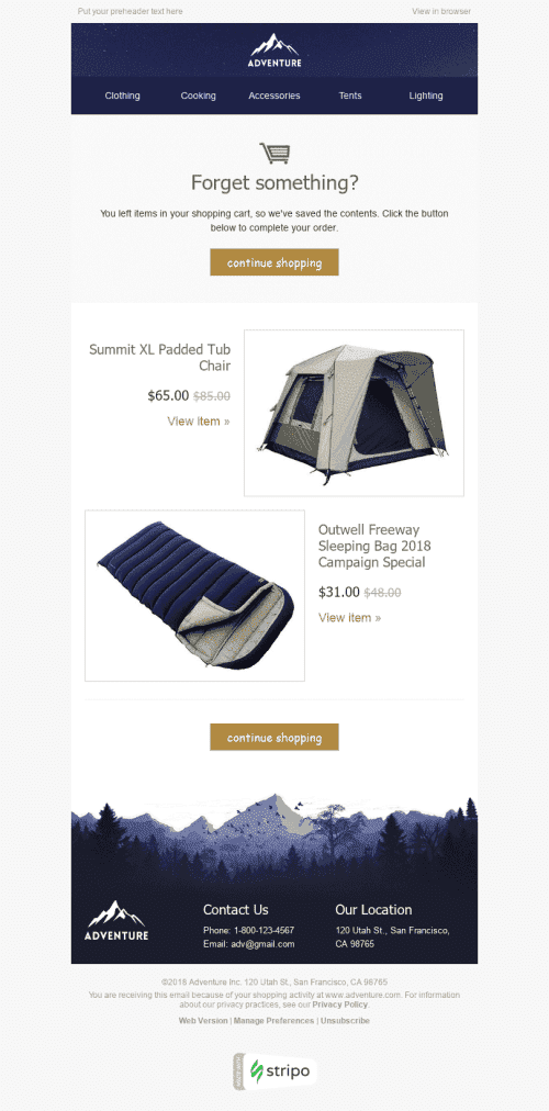 Abandoned Cart Email Template "Comfortable Rest" for Tourism industry mobile view