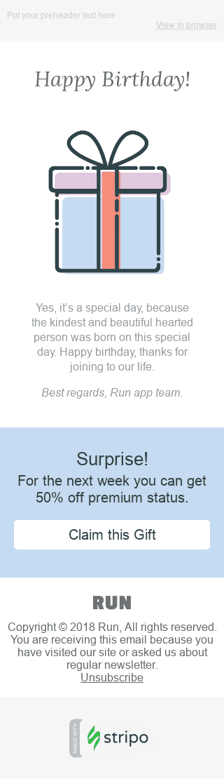 Шаблон письма к празднику День Рождения "Сюрприз" для индустрии "Программное обеспечение и Технологии" мобильный вид
