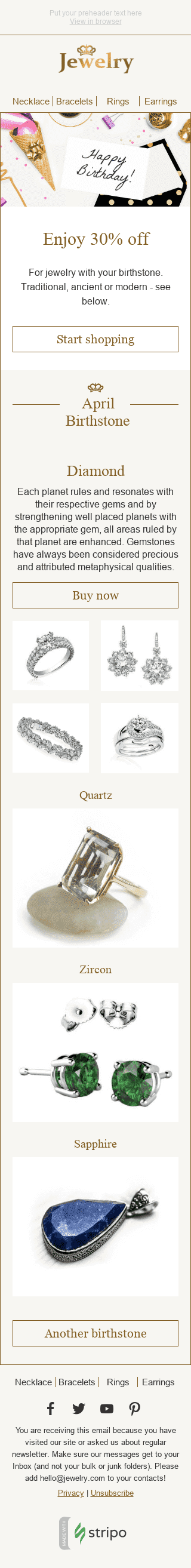 Modello Email Compleanno "Talismano" per il settore industriale di Gioielleria Visualizzazione mobile