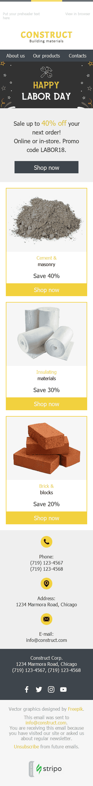 Plantilla de correo electrónico "Bonito regalo" de Día del Trabajo para la industria de Construcción Vista de móvil