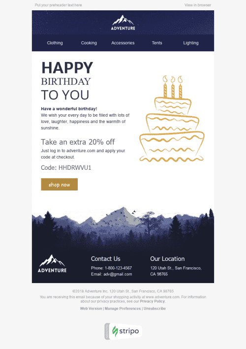Birthday Email Template "Good Cake" for Tourism industrydesktop view