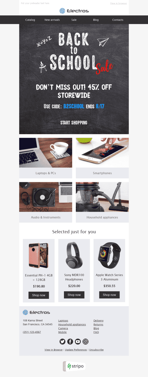 Back to School Email Template "Trending Items" for Gadgets industry desktop view