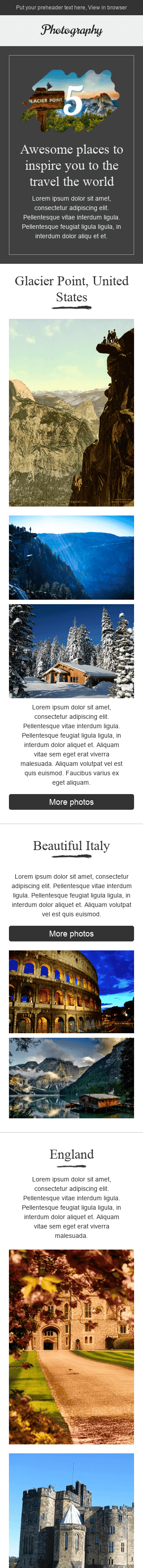 Modèle de courrier électronique Email de Rapport "Un monde magnifique" pour le secteur Photographie Affichage mobile