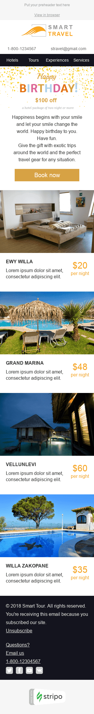 Modèle de courrier électronique Anniversaire "Voyage parfait" pour le secteur Tourisme Affichage mobile