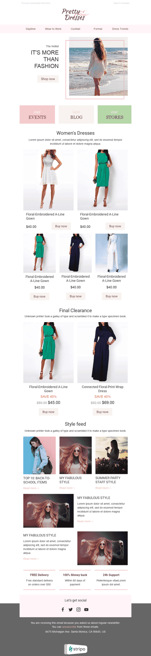 Modelo de E-mail de «Vestidos Bonitos» de Promoção para a indústria de Moda Visualização de dispositivo móvel