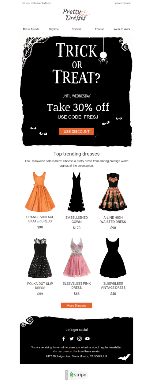Modello Email Halloween "Viziati" per il settore industriale di Moda Visualizzazione desktop