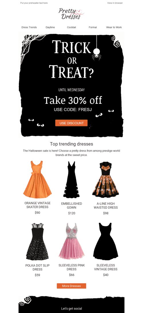 Halloween Email Template "Treat Yourself" for Fashion industry mobile view