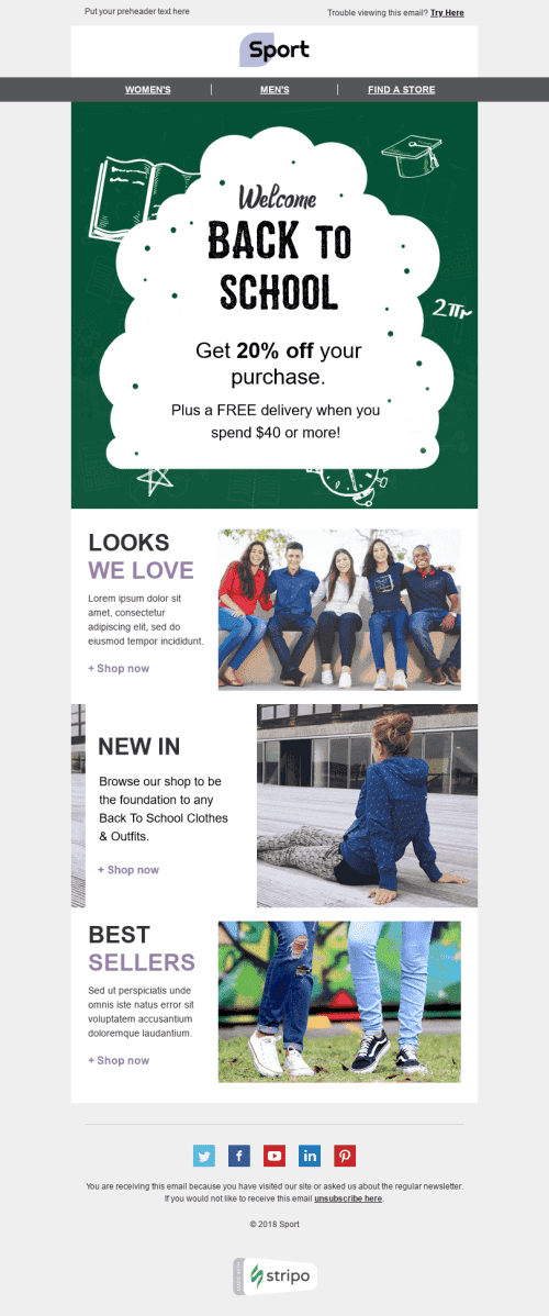 Modèle de courrier électronique Rentrée des Classes "Nouveau style" pour le secteur Sports Affichage ordinateur