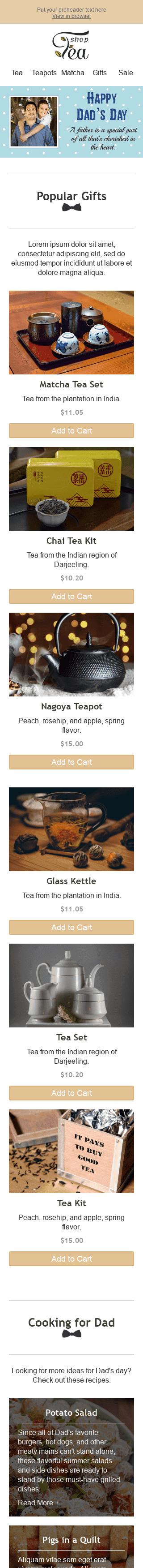 Modèle de courrier électronique Fête des Pères "Cadeau utile" pour le secteur Boissons Affichage mobile