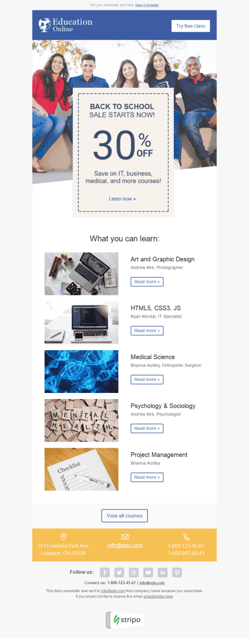 Modello Email Ricomincia la scuola "Competenze utili" per il settore industriale di Istruzione Visualizzazione desktop