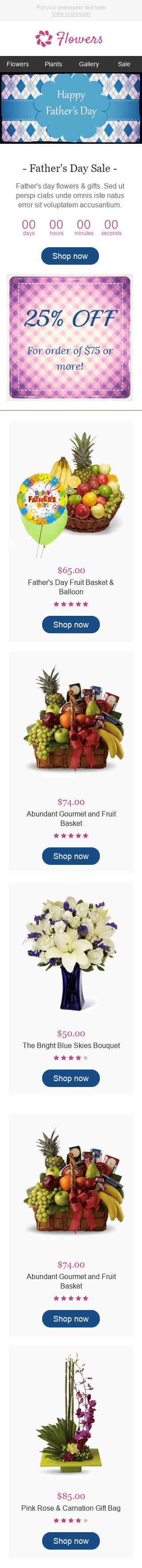 Шаблон листа до свята День Батька "Смачні букети" для індустрії "Подарунки та Квіти" мобільний вигляд