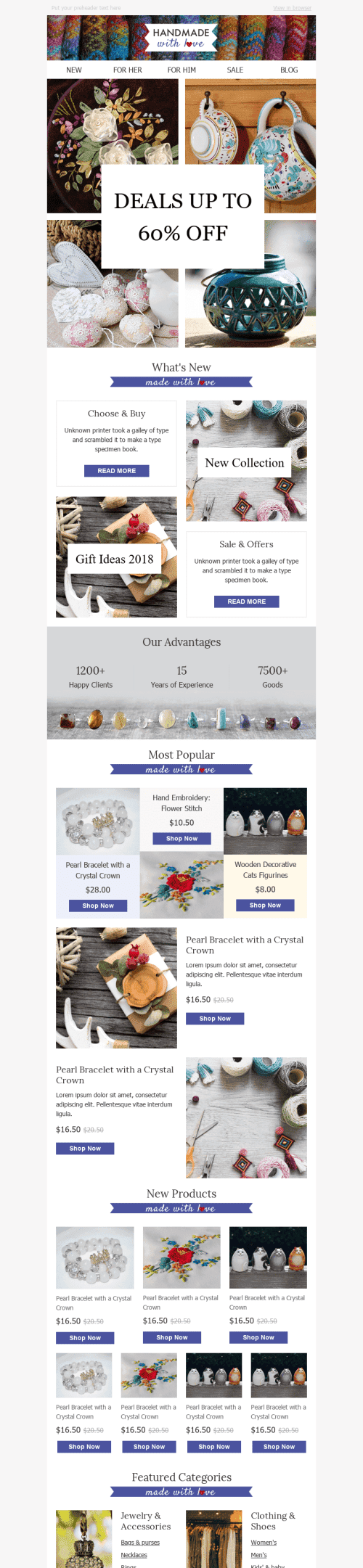 Промо шаблон письма "Сделано с любовью" для индустрии "Книги, Подарки, Канцтовары" дектопный вид