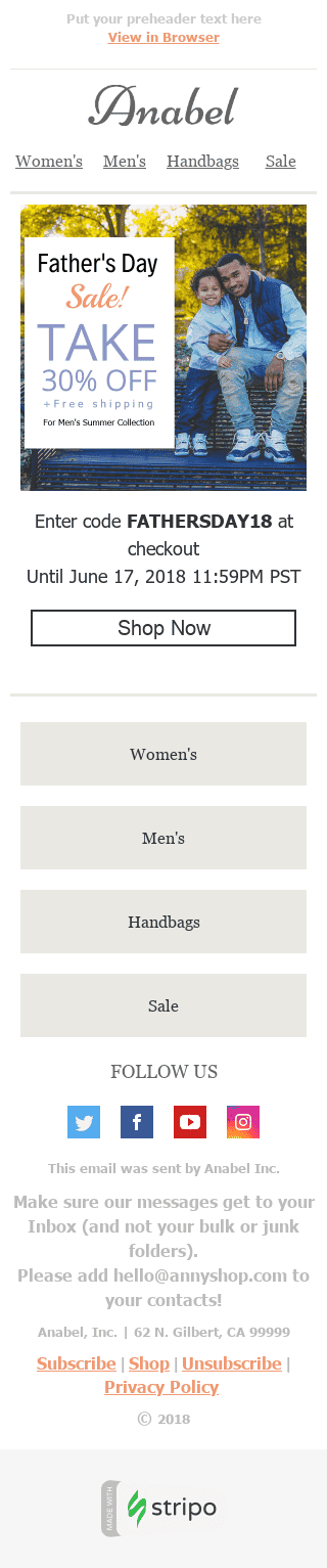 Modèle de courrier électronique Fête des Pères "L'amour des parents" pour le secteur Mode Affichage mobile