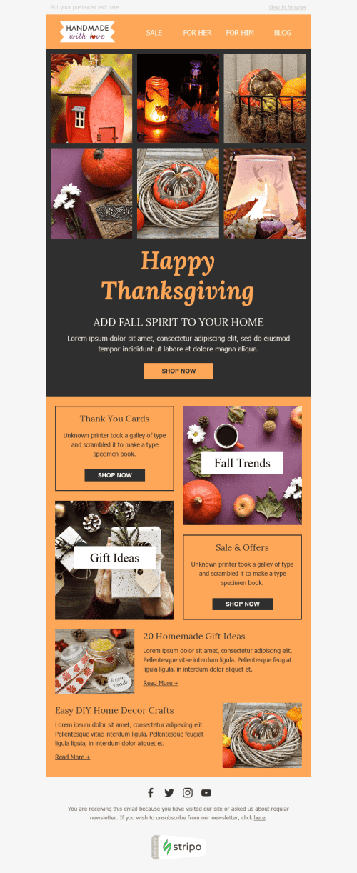 Thanksgiving Day Email Template "Fall Spirit" for Books & Presents & Stationery industrydesktop view