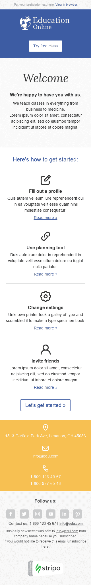 Шаблон листа з привітанням клієнта після реєстрації "Необхідні знання" для індустрії "Школа та Освіта" мобільний вигляд