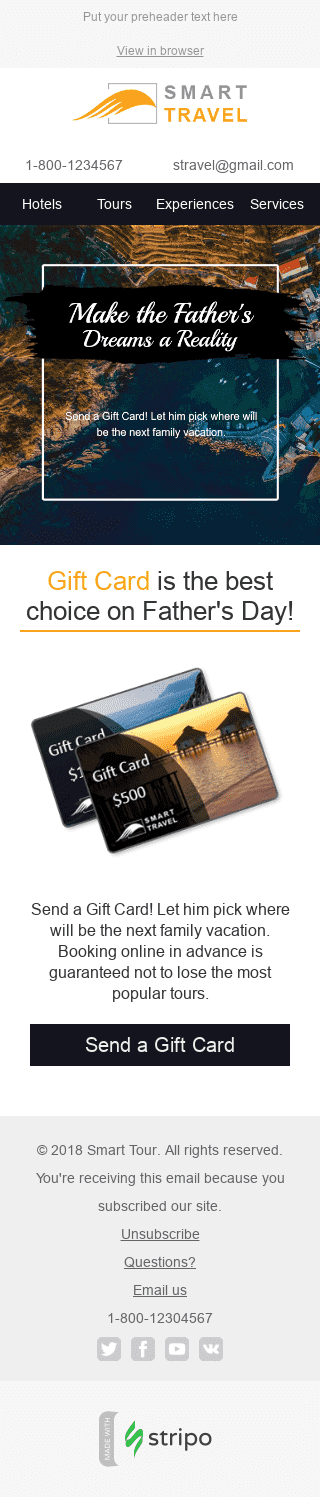 Father’s Day Email Template "Dreams are Real" for Tourism industry mobile view