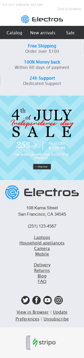 Independence Day E-Mail-Vorlage "4. Juli" für Elektronik & Gadgets-Branche Ansicht auf Mobilgeräten