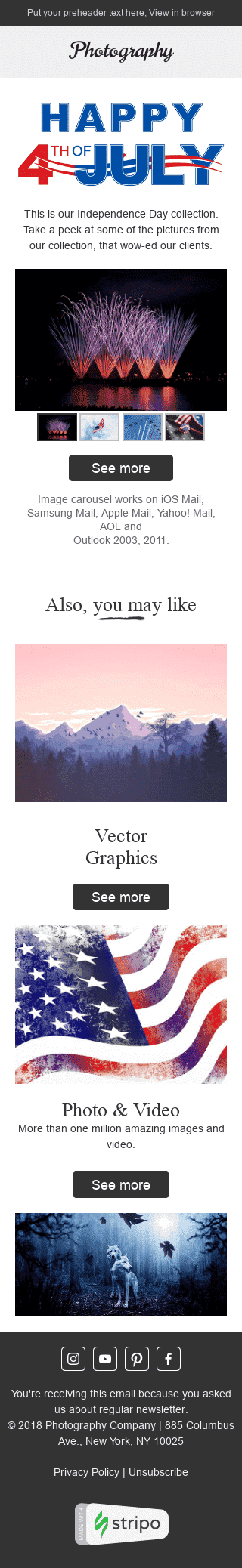 Шаблон письма к празднику Дня Независимости "Потрясающие изображения" для индустрии "Фотография" мобильный вид