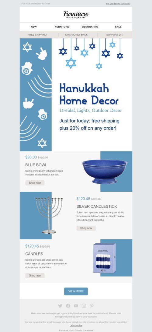 Modelo de E-mail de «Velas Azuis» de Cyber Monday para a indústria de Móveis, Decoração e DIY Visualização de dispositivo móvel
