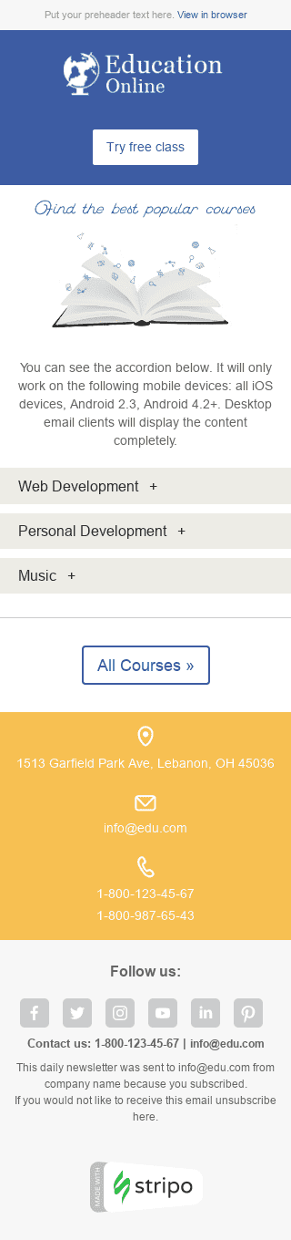 Plantilla de correo electrónico "Los mejores cursos" de Interactivas para la industria de Educación Vista de móvil