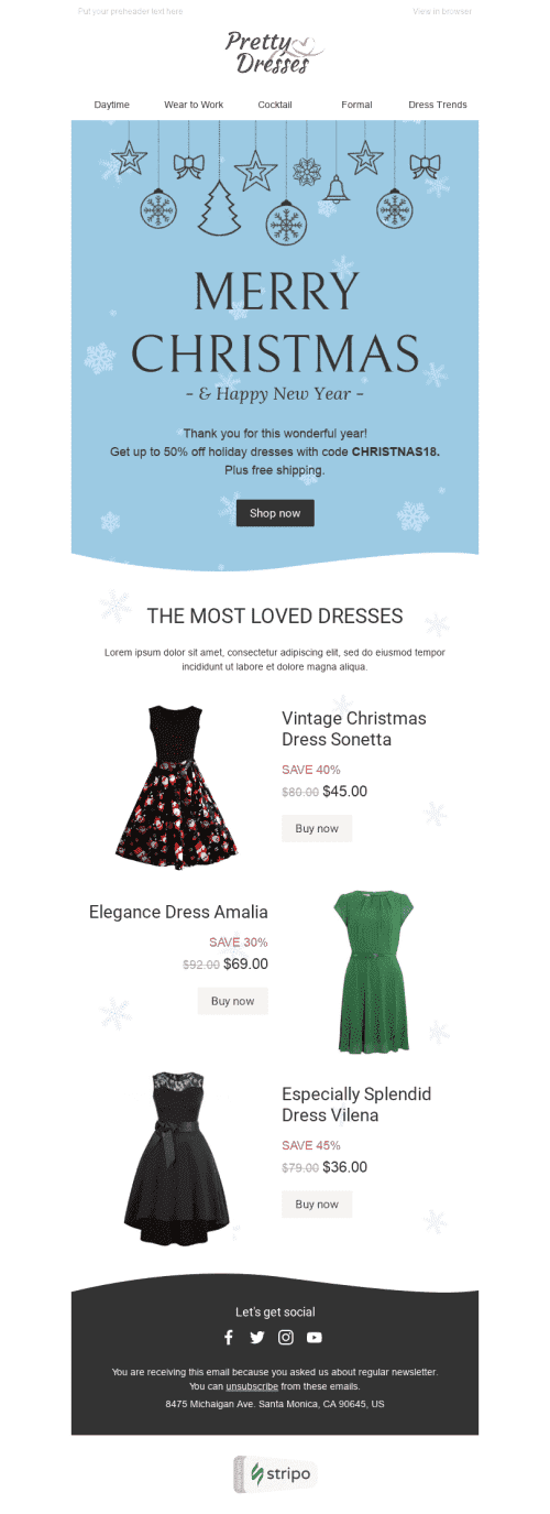 Modello Email Natale "Nevicata" per il settore industriale di Moda Visualizzazione desktop
