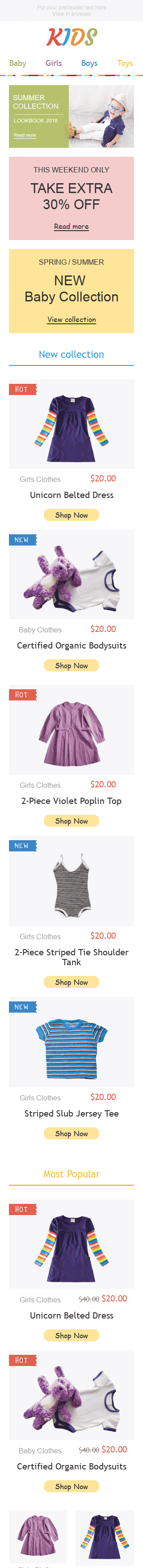 Plantilla de correo electrónico "Ropa muy bonita" de Promoción para la industria de Productos para niños Vista de móvil