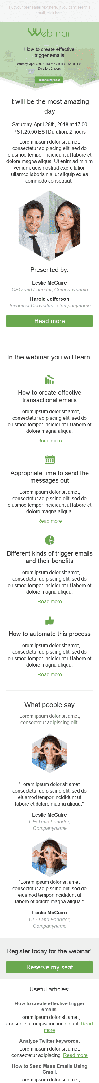 Modèle de courrier électronique Promo "Une chance incroyable" pour le secteur Webinars Affichage mobile