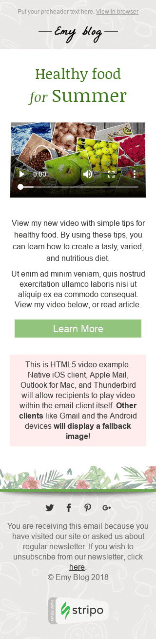 Шаблон интерактивного письма "Полезное видео" для индустрии "Публикации и Блог" мобильный вид