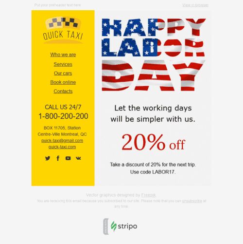 Labor Day E-Mail-Vorlage "Bequeme Reisen" für Auto & Motor-Branche Ansicht auf Mobilgeräten