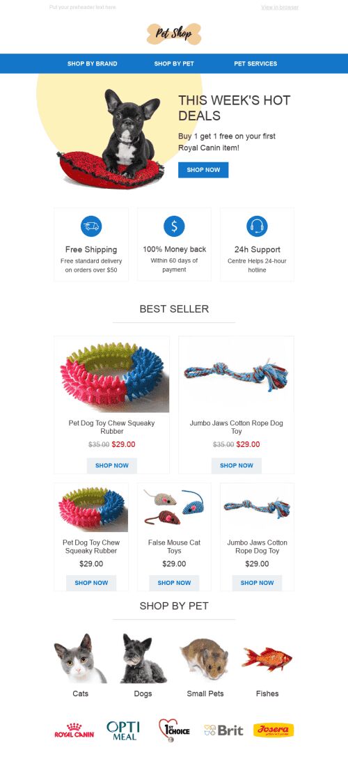 Promo Email Template "Favorite toys" for Pets industry mobile view