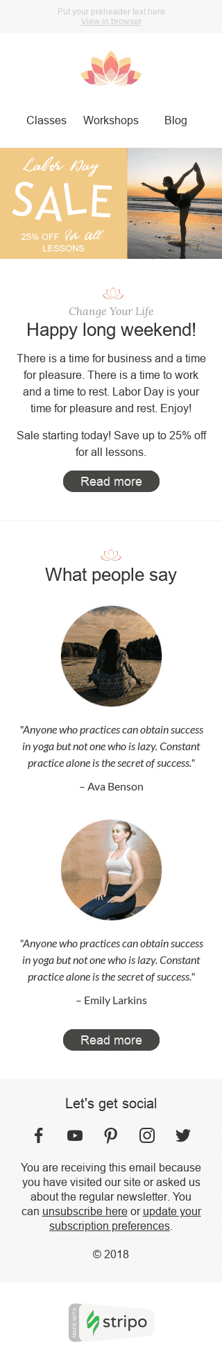 Plantilla de correo electrónico "Fin de semana largo" de Día del Trabajo para la industria de Deportes Vista de móvil