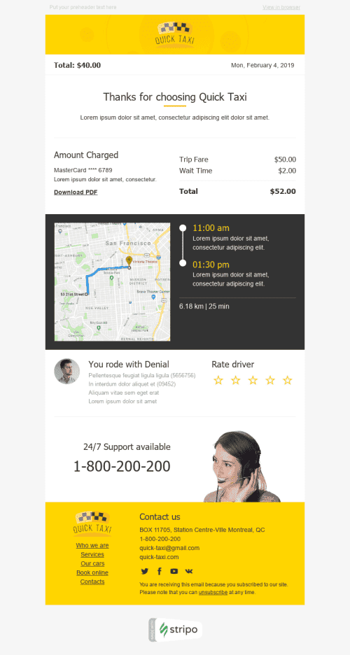 Modello Email Email di conferma «Il tuo viaggio» per il settore industriale di Auto e moto Visualizzazione desktop