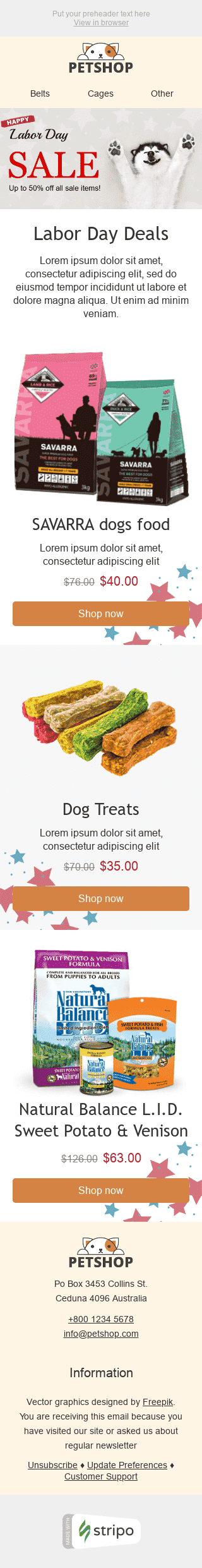 Labor Day Email Template "Big Sale" for Pets industry mobile view